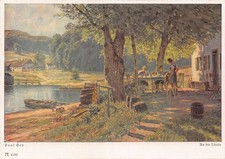 Arte de Paul Hey Un der Laende Family at Lunch in Garden Lake Dog postal B731
