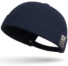 Brimless Docker CapSkullcap Beanie Retro Sailor Hat for Mens Womens Navy Blue