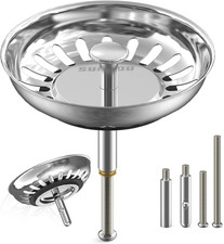 Tappo Lavandino Cucina 79Mm in Acciaio Inox, Filtro per Lavello, 2 Perni Eccentr