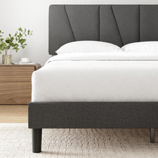 Luxury Upholstered Bed Frame Platform Base with Headboard No Box Spring Bed Room