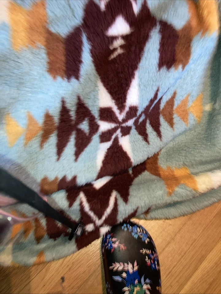 Home smart Sherpa Throw Native Blue With Brown And Mustard Yellow 2 Available - Image 4 of 4