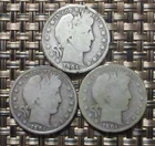 Barber liberty head half dollars 1904 P,O,S all three coins.