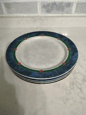 Set of 4 Pfaltzgraff Amalfi Classic ~10.5'' Dinner Plates Blue Green Pink