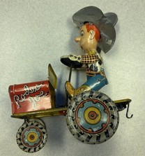 VINTAGE UNIQUE ART RODEO JOE TIN LITHO WIND-UP TOY - MADE IN USA! 1930s