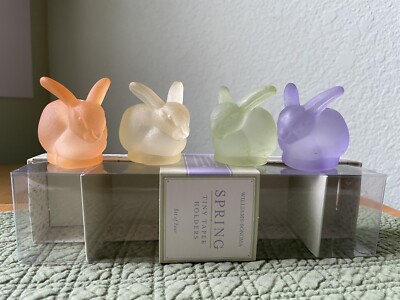 Williams Sonoma Easter Spring Mini Taper Candle Holders Frosted Glass Bunnies