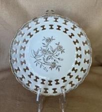 VTG Lefton China Candy Dish Fancy Cut Outs Hand Painted Gold/Floral 1414