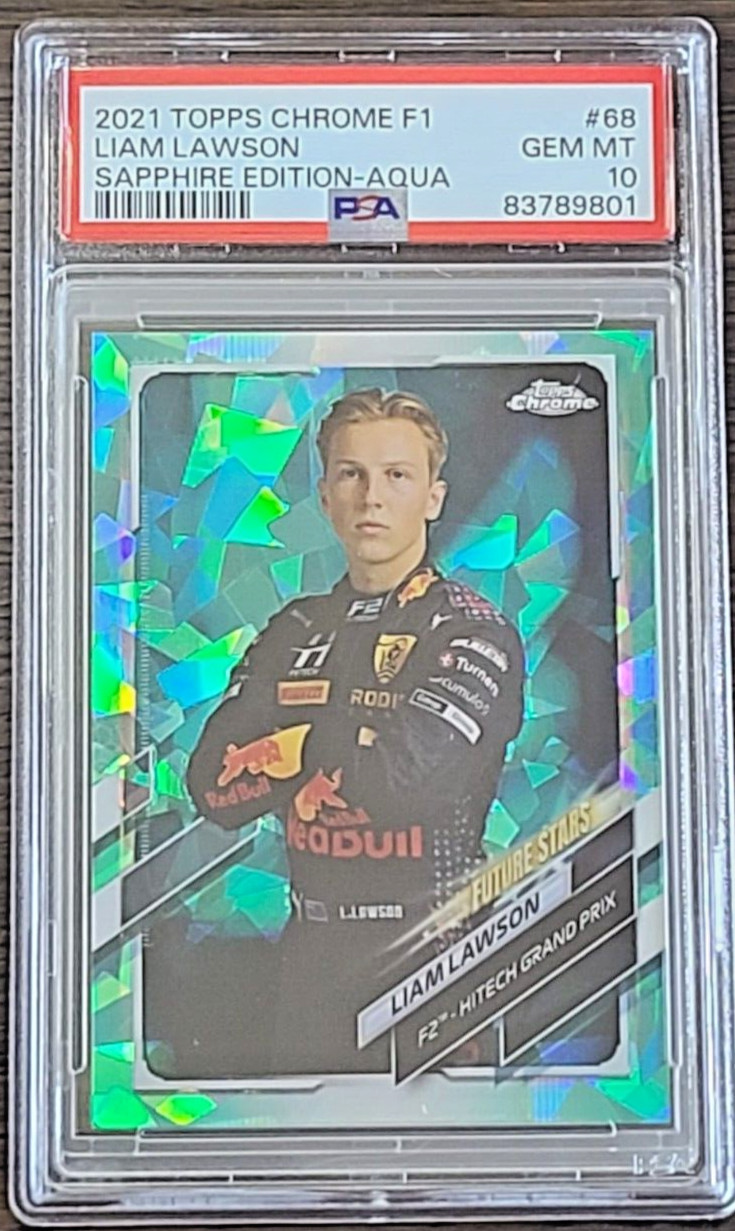 2021 Topps Chrome Sapphire Formula 1 Aqua /99 Liam Lawson #68 F1 RC PSA 10
