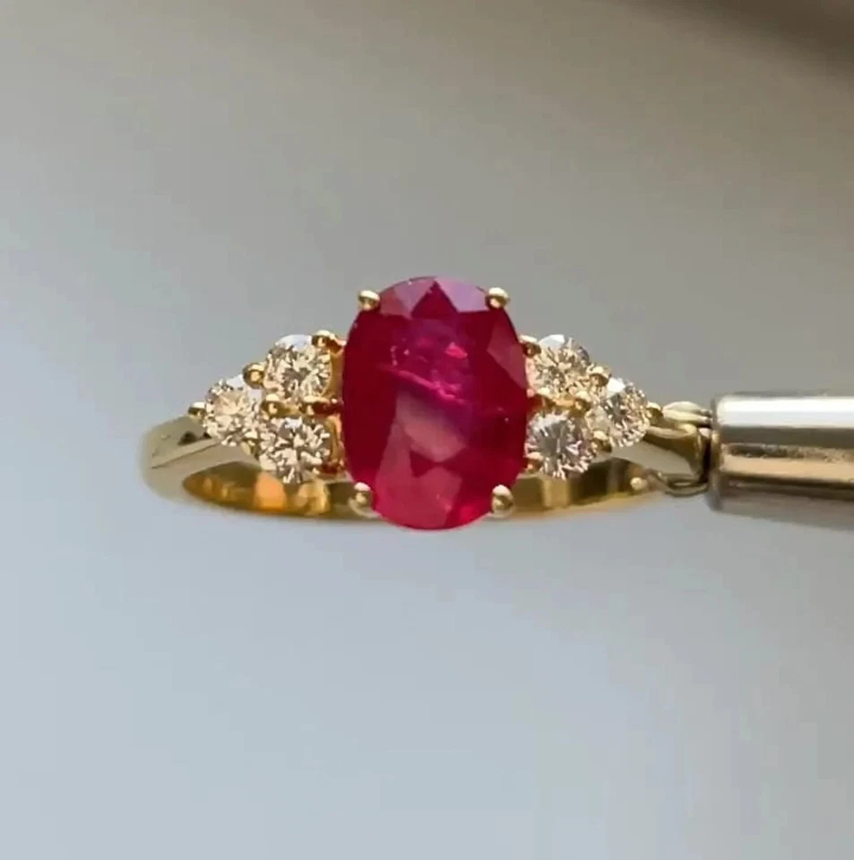 2.54 Carat Oval Natural Ruby & Diamond Engagement Ring 14K Yellow Gold Finish 6 - Image 3 of 4