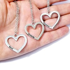 Best Friends Forever 3 Necklaces Silver Tone Heart Charm Pendant BFF
