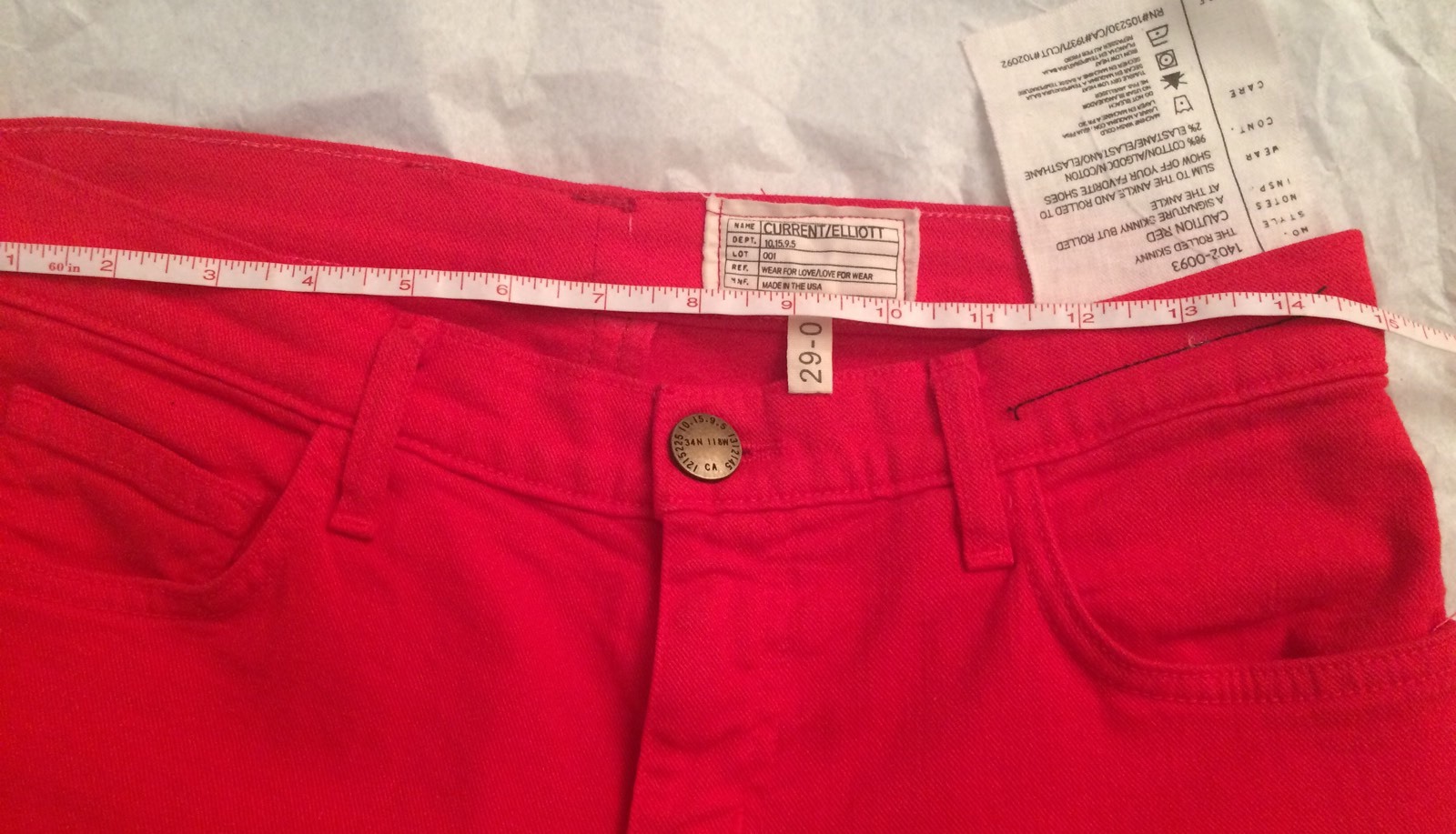 Current Elliott Solid Red Cotton Pants Jeans US S… - image 8