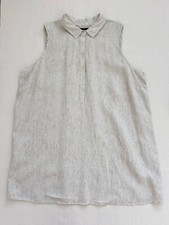 Tahari Womens 3X Linen Collared Button Shirt Dress White Black Strips Coastal