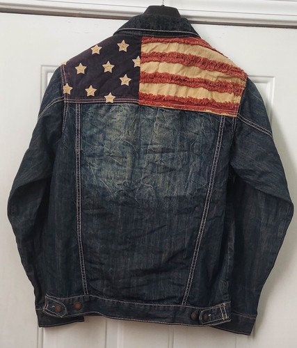 COPPER RIVET MEN'S USA STARS & STRIPES COTTON DISTRESSED DENIM JACKET SIZE XL - Picture 7 of 9