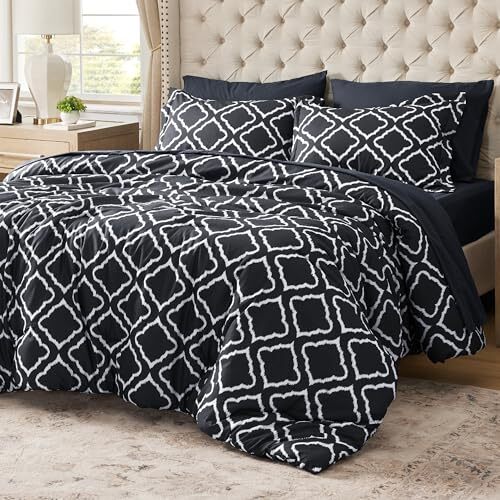Comforter Set 7 Pieces - Black Quatrefoil Comforters Size, Full 06 - Black-image