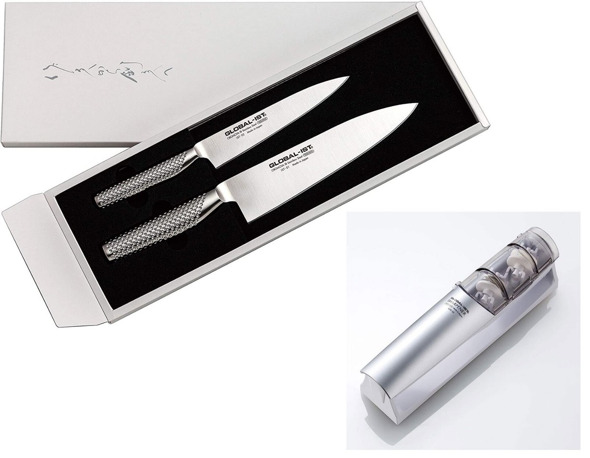 GLOBAL-IST 2 Kitchen Knife & Sharpener Set JPN Ltd Model Extra