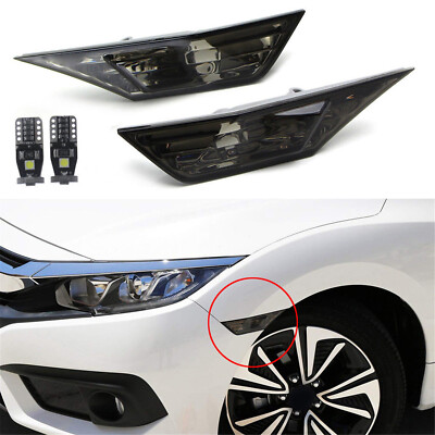 FOR HONDA CIVIC 2016-2021 SMOKED SIDE MARKER LAMP TURN SIGNAL LIGHT W/ LED BULBS