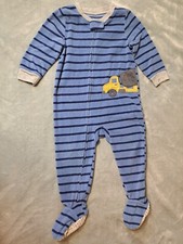 Carters Boys Pajamas 18 Months Sleepwear Blue Gray Stripes Construction Truck