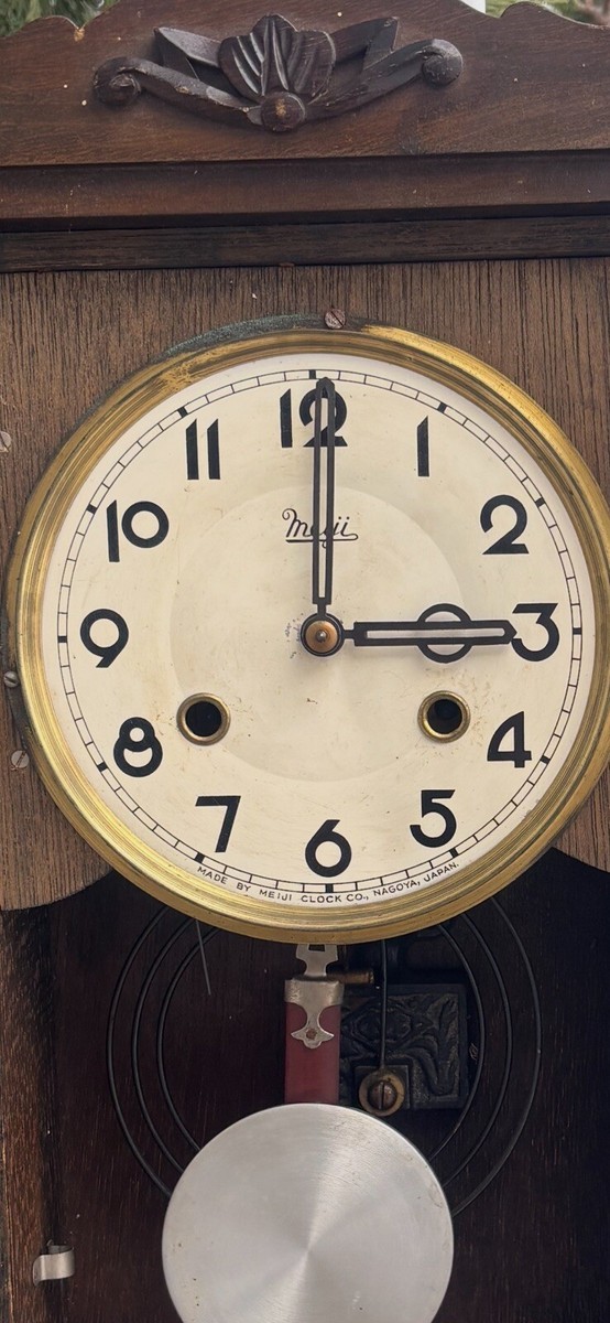 Antique 1910 - 1930 Meiji Clock Co Japanese Box Wall Clock - RUNS