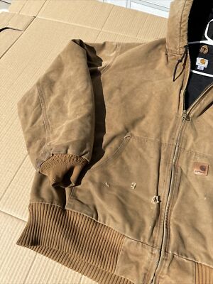 Carhartt J130 211 Brown Canvas Zip Hooded Lined Work Bomber Jacket