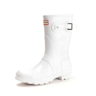 WOMEN'S ORIGINAL HUNTER SHORT WHITE RAIN BOOTS WATERPROOF SIZE 5