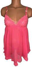 VICTORIA SECRET  Sheer Fuchsia  Skimpy BABY DOLL Chemise Short Gown ONLY - M