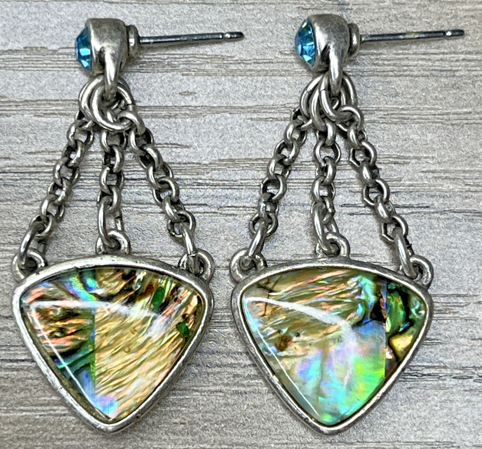 Abalone Shell Triple Chain Dangle Post Earrings B… - image 4