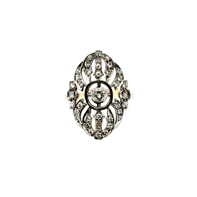 0.67tcw Natural Diamond Vintage Open Filigree Marquise Cocktail Ring 14k YG/S