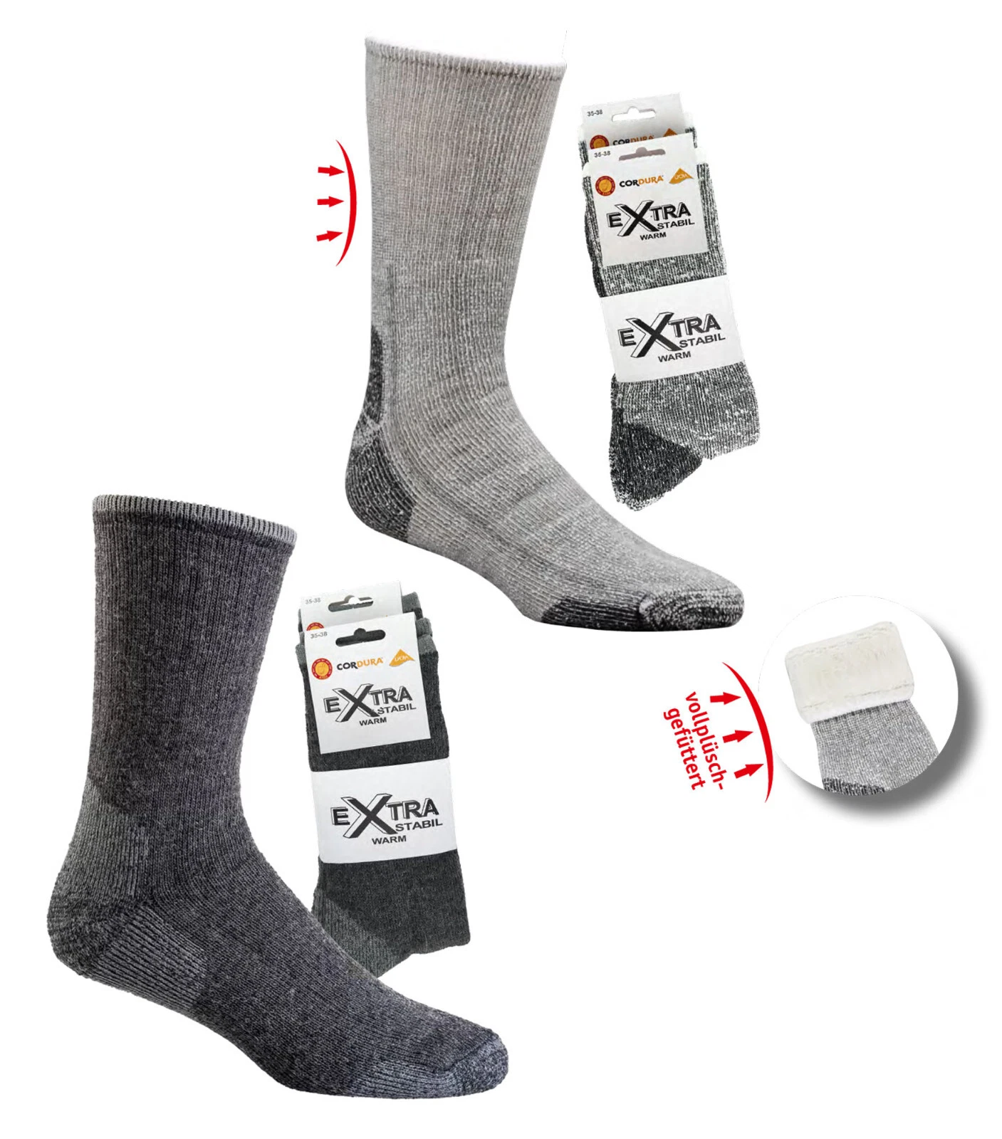 2 Pair Full Terry Socks Extreme Warming, With Alpaca