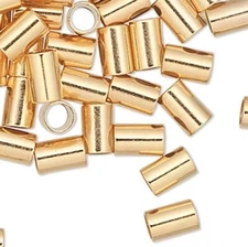 100 Gold Plated Brass 3x2mm Seamless Crimp Tube Beads with 1.1mm to 1.4mm ID 