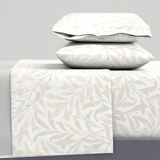 New William Morris Willow Bough 4 Pc Sheet Set Cases Natural White Cotton King