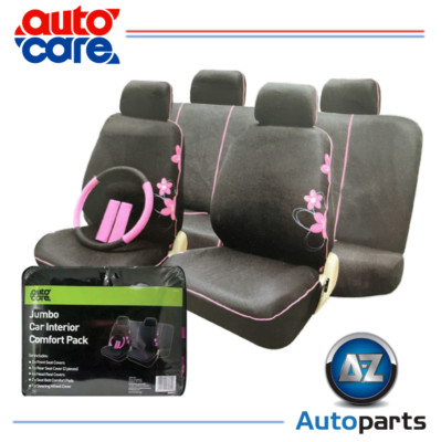 Schwarz & Rosa Blumen Autositzbezüge Schoner Universal Komplettset Vorne Hinten
