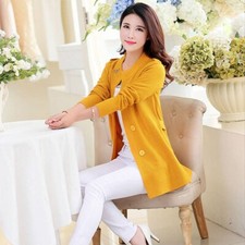 Lady Midi Knitted Cardigan Slim Fit Shawl Sweater Jacket Button Thin Coat Tops