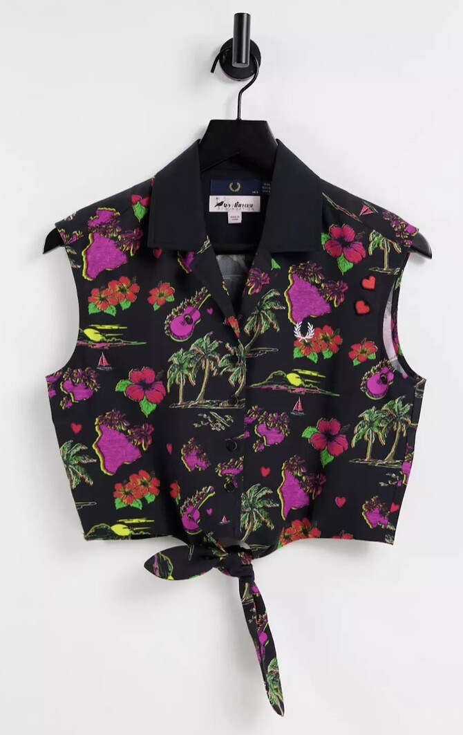 FRED PERRY X AMY WINEHOUSE HAWAIIAN PRINT TIE FRONT SHIRT 16 44 12