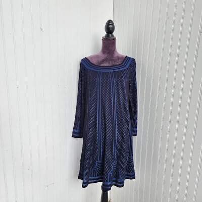 NWT $118 Max Studio Specialty Products Womens Dress Long Sleeve Black Blue  Sz M