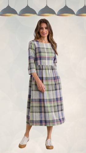 Ex Seasalt Women’s Bude Harbour ¾ Sleeve Midi Dress in Green Multi - Picture 2 of 3