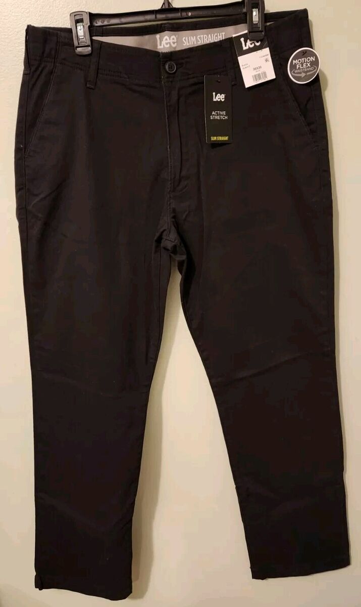 Lee Men's 36x30 Flat Front Slim Straight Chino Pants BLACK Lee Men's 36x30 Flat Front Slim Straight Chino Pants BLACK