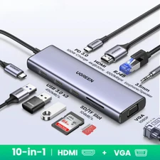 USB HUB Type-C to 4K HDMI VGA RJ45 PD100W 3.5mm SD&TF USB3.0 Splitter