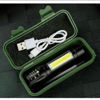 Rechargeable XPE COB Torch Waterproof Camping Hiking Lamp Zoom Flashlight USB 2W
