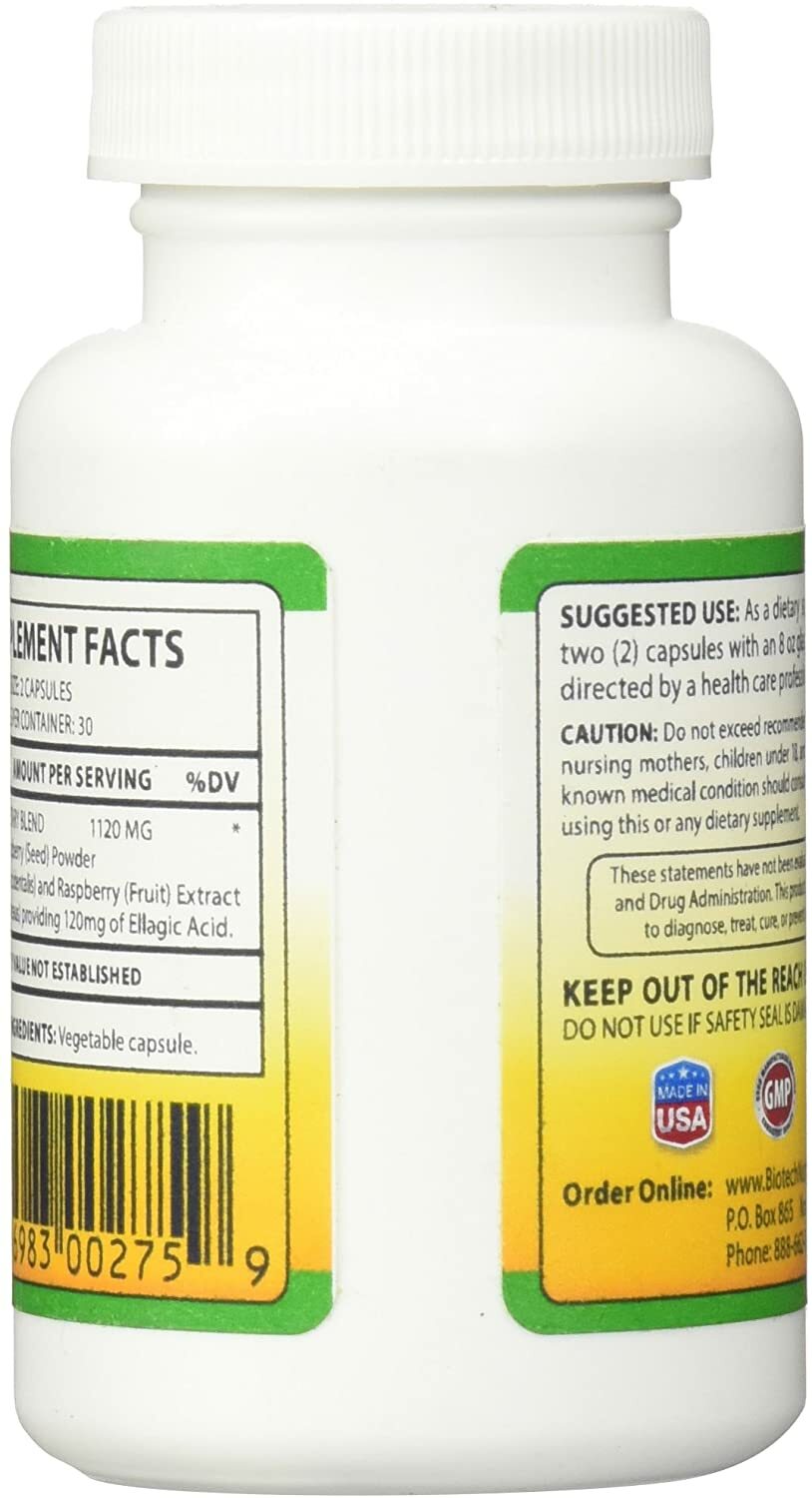 Biotech Nutritions Ellagic Acid 120mg Black Raspberry 1120mg 60 Veggie