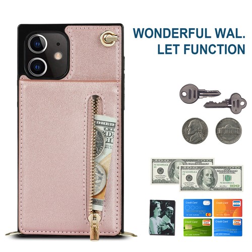 For iPhone 16e/15/14/13/12/11 XR SE Crossbody Leather Case Flip Card Back Cover - Picture 8 of 42