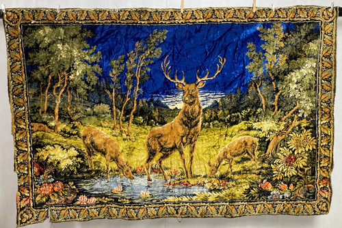 Vintage French Beautiful "Majestic Stag" Scene Wall Hanging Tapestry 185x122 cm