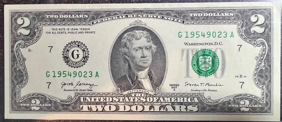 September 23rd, 1954 (G 19549023 A) BIRTHDAY Note $2 Two Dollar Bill *UNC* - Image 2 of 3