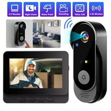 2.4G Wireless Video Doorbell Intercom System 1080P HD Camera w/ 4.3" IPS Screen