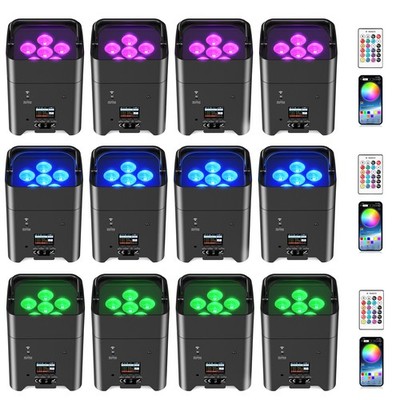 12PCS 6x18w RGBWA+UV Wifi APP Wireless LED Par Lights Battery DMX Remote Control
