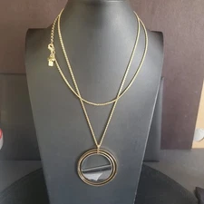 Kate Spade Long Necklace with Large Reversable Disk Gold Tone and Silver Tone