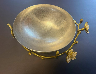 Michael Aram Floral Branch Decorative Bowl Round Metal Metallic Silver Gold