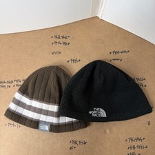 2 The North Face Hat Beanie Mens One Size Black Brown Striped