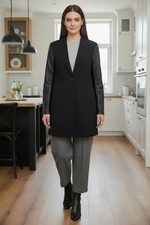 Ulla Popken selection Blazer Jacke Gr. 50 Schwarz mit  Ärmeln in Lederoptik