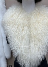 100 Real Mongolian Lamb Fur Scarf with Clip / Collar/ Beige Wrap /women Cape
