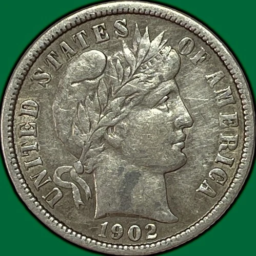 1902 Barber Dime Extremely Fine XF Coin, Scrape #34613