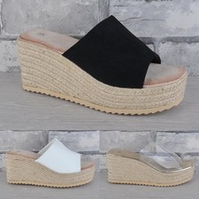 WOMENS LADIES SUMMER ESPADRILLE RAFFIA PLATFORM WEDGE MULES SANDALS SHOES SIZE